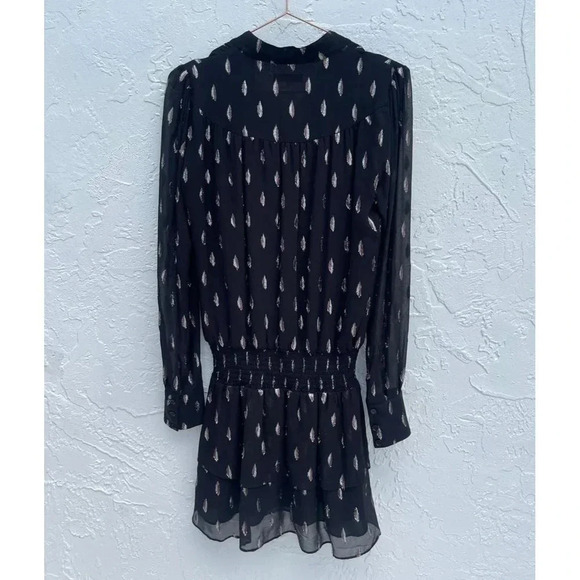 Parker Shelli Womens Long-Sleeve Ruffled Silk Blouson Mini Dress Black Sz XS - Picture 4 of 16